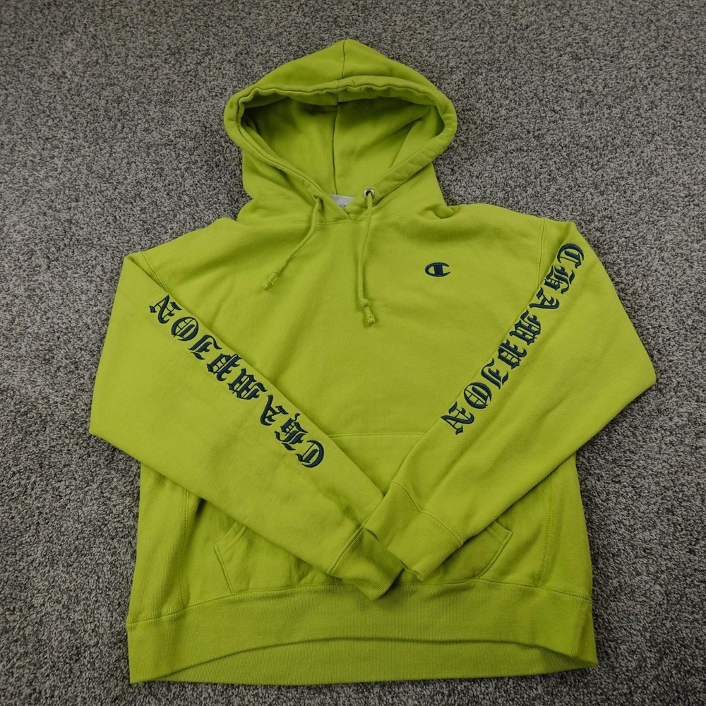 Champion Hoodie Womens L Yellow Green Reverse Weave Pullover Sweatshirt Sweater